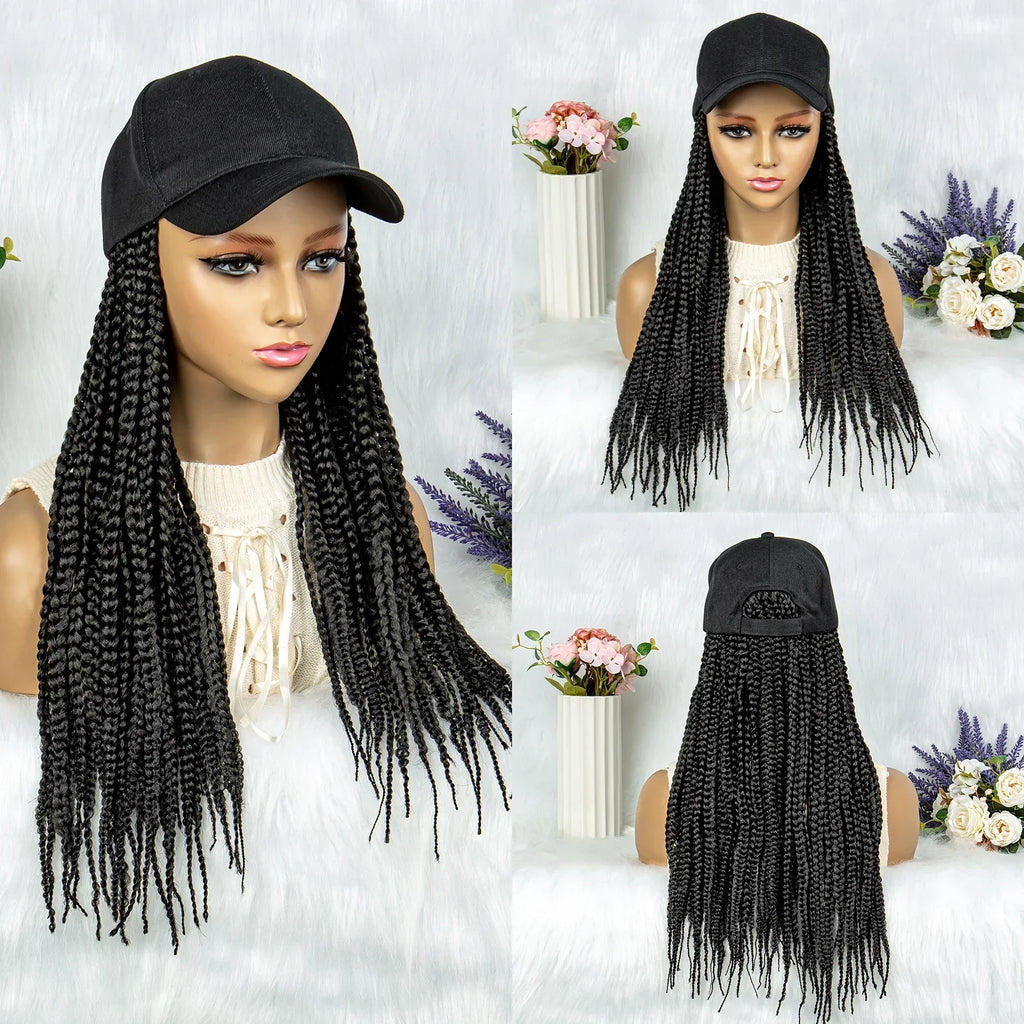 20" Box Braids Baseball Cap Wig | Afro Black Women | Adjustable Hat Wig