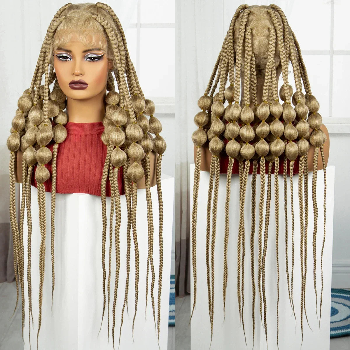40" Blonde Knotless Bantu Braids Wig | Handmade Full Lace | Baby Hair