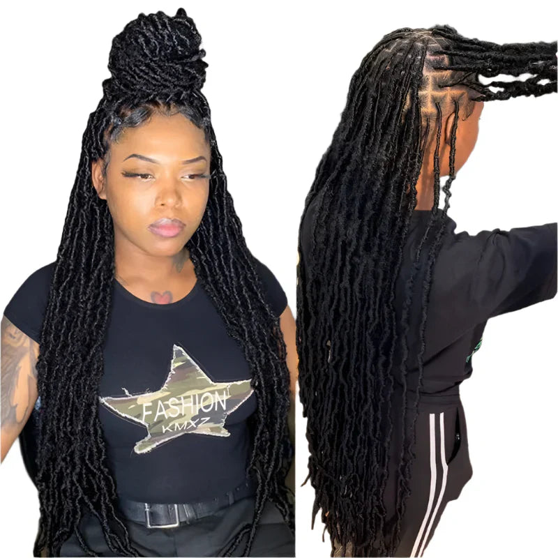 40" Dreadlocks & Box Braids Wig | Faux Locs | Full Lace HD | #1B Black | Dosay Braids
