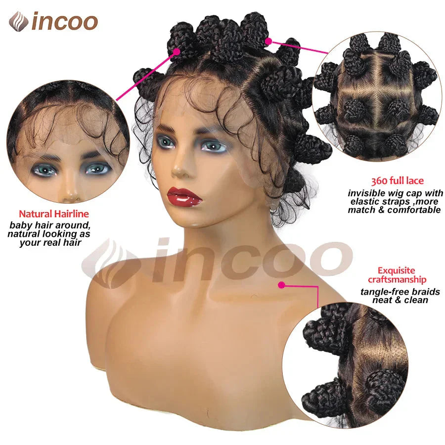 Bantu Knot Cornrow Braided Wig | Knotless Box Braids | Full Lace | Handmade Twists | Summer Style