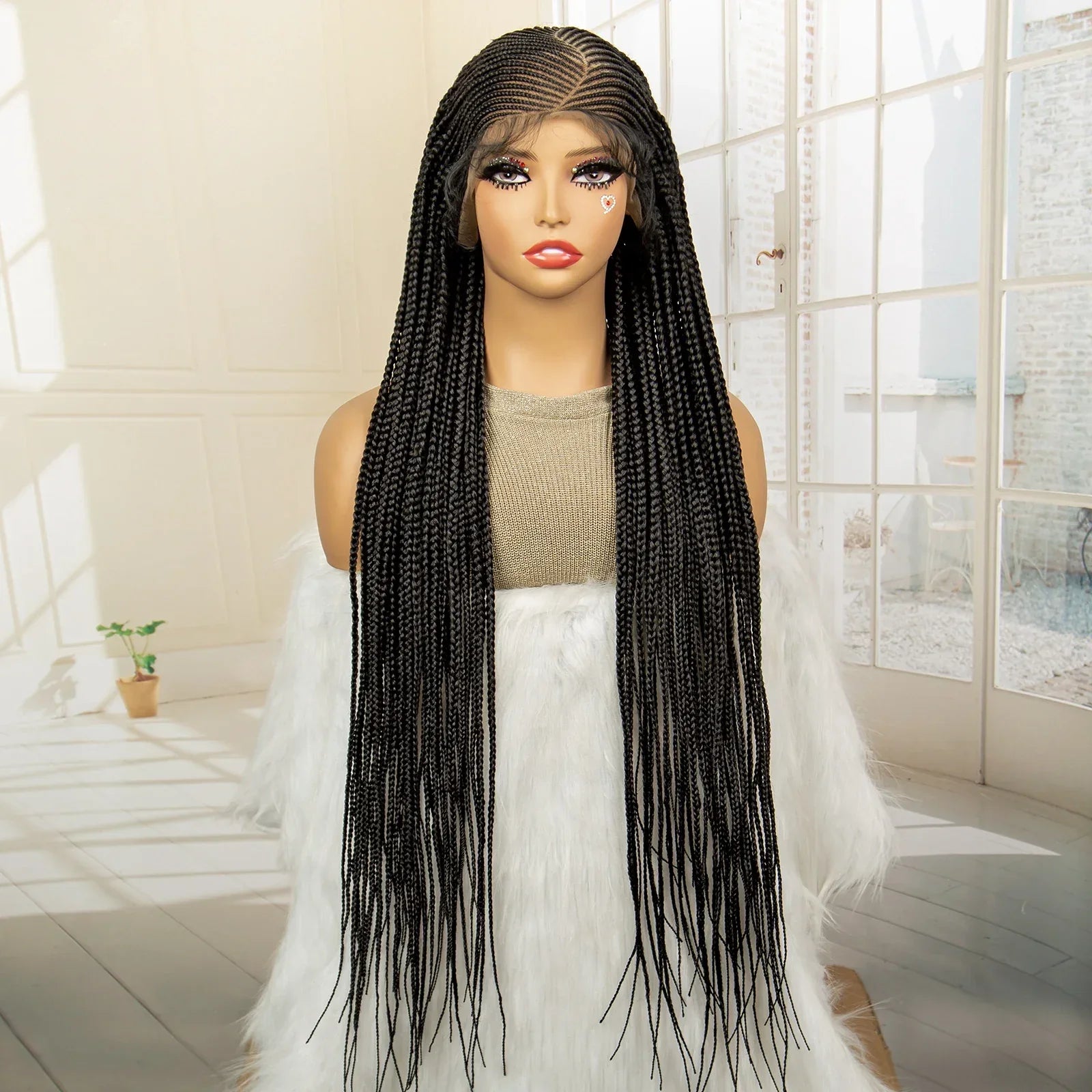 36" Full Lace Afro Cornrow Wig | Knotless Box Braids | Kanekalon Hair | For Black Women