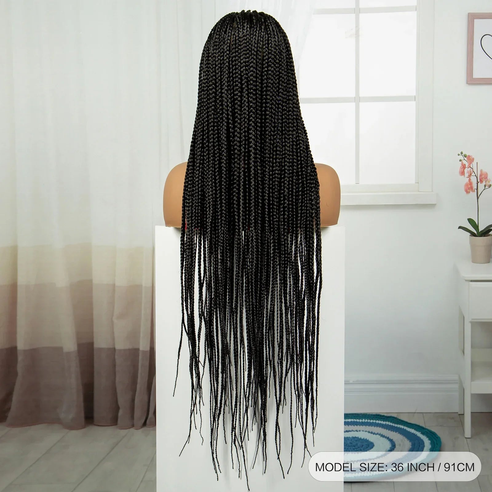 36" HD Full Lace Twisted Box Braids Wig | Long Straight Synthetic Braided Wig with Baby Hair for Black Women