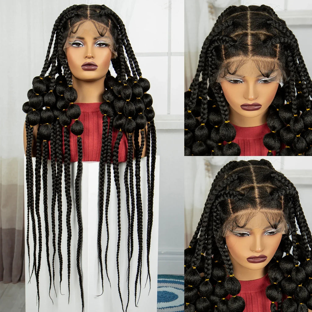 40" Knotless Bantu Braids Wig | Handmade Full Lace Frontal | Baby Hair