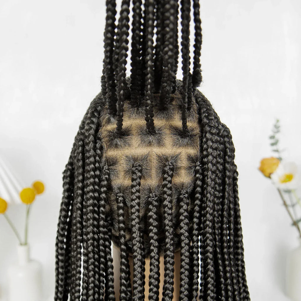 36" Cornrow Braided Full Lace Wig | Knotless Box Braids | Baby Hair | Synthetic Braiding Wig for Black Women