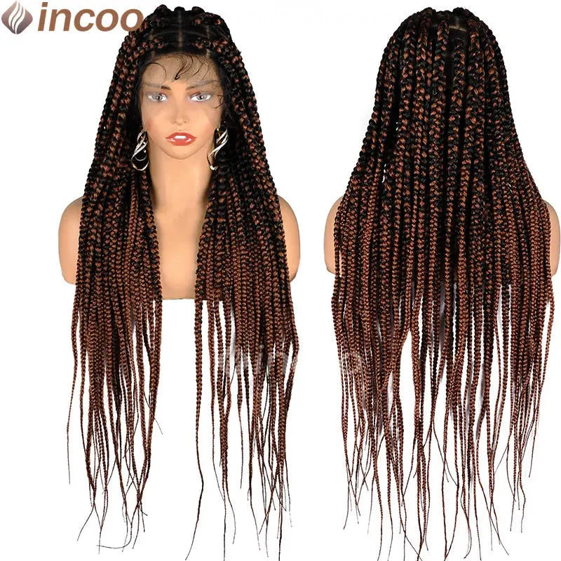 36" Large Square Knotless Box Braids Wig | Full Double Lace | Baby Hair | Kanekalon