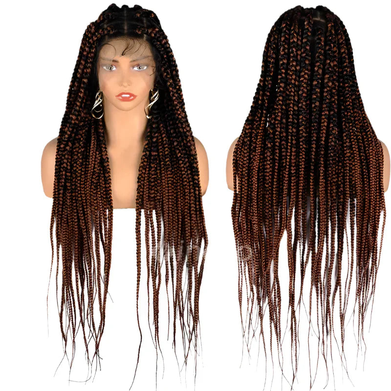 36" Knotless Large Square Box Braids Wig | Full Lace Frontal | Baby Hair | Kanekalon Hair