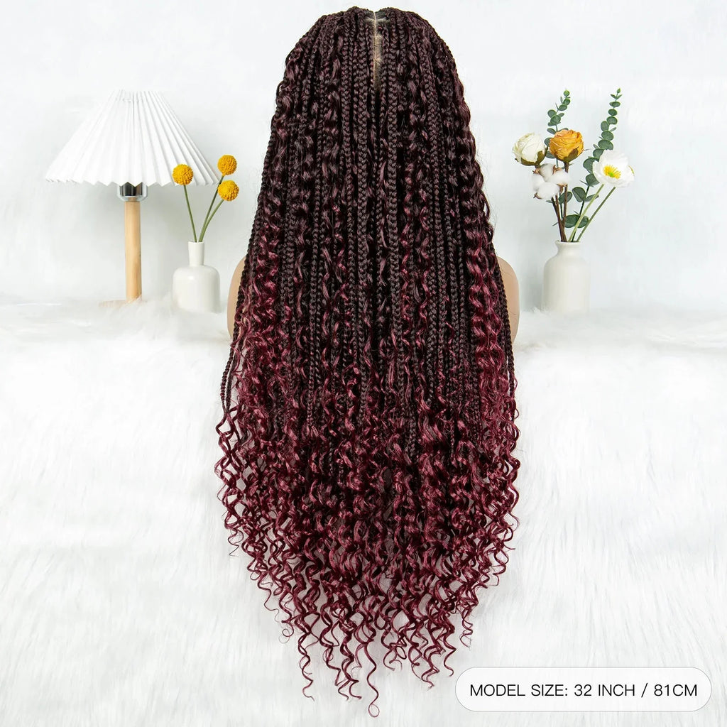 32" Natural Boho Knotless Braids Wig | HD Lace Front | Baby Hair | Synthetic