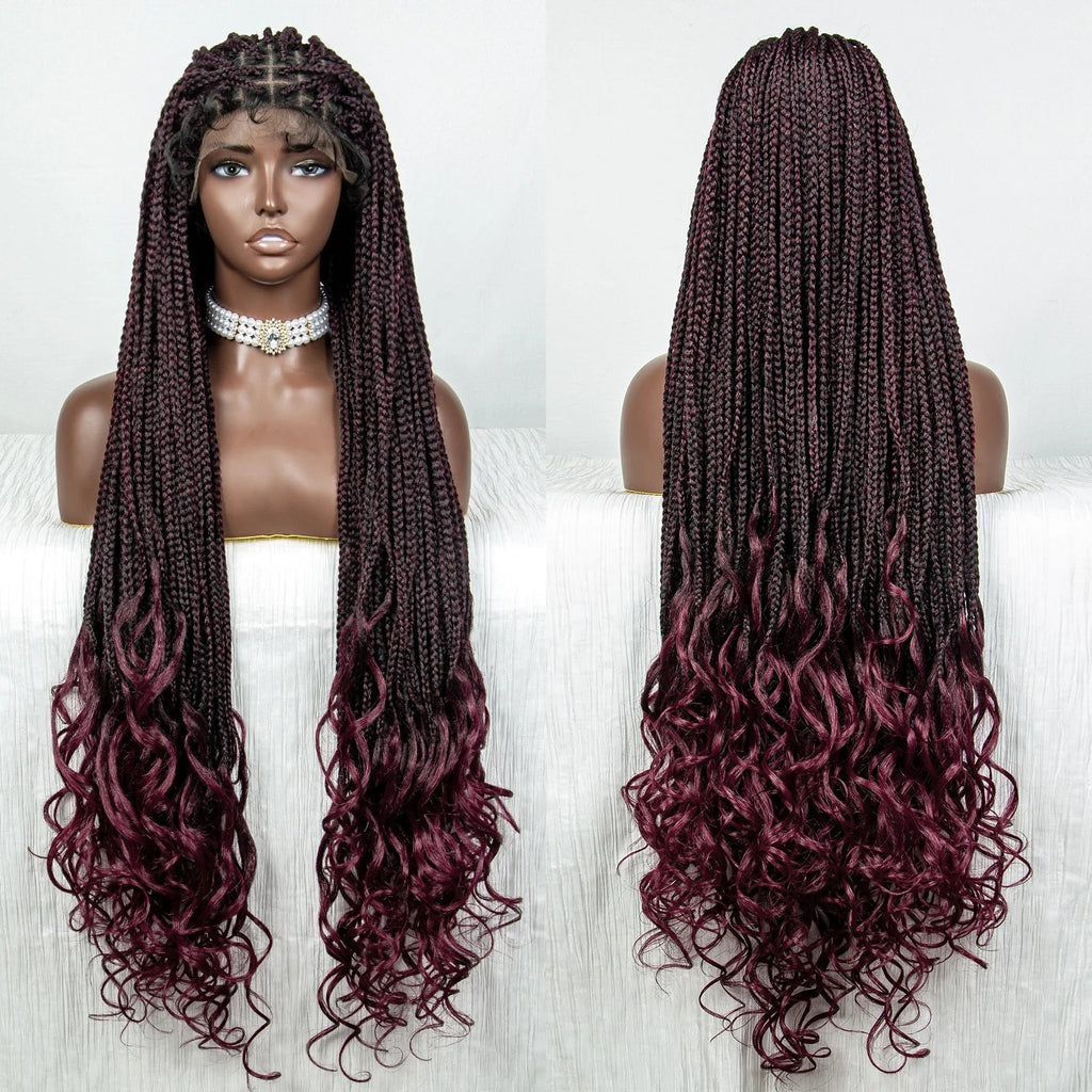 36" Water Wave Braided Wig | Lace Front | Baby Hair | Long Braids