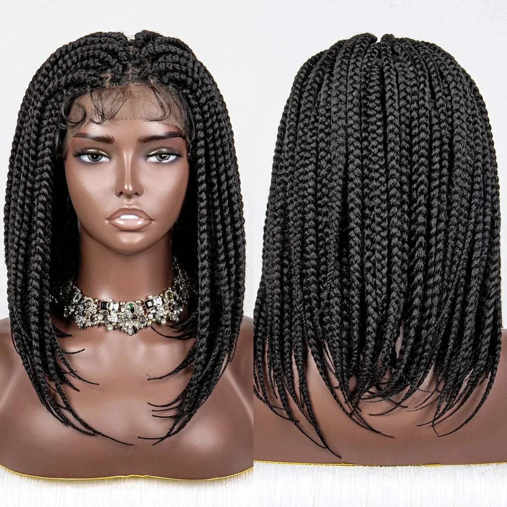 14" Short Bob Knotless Box Braids Wig | Transparent Full Lace Front