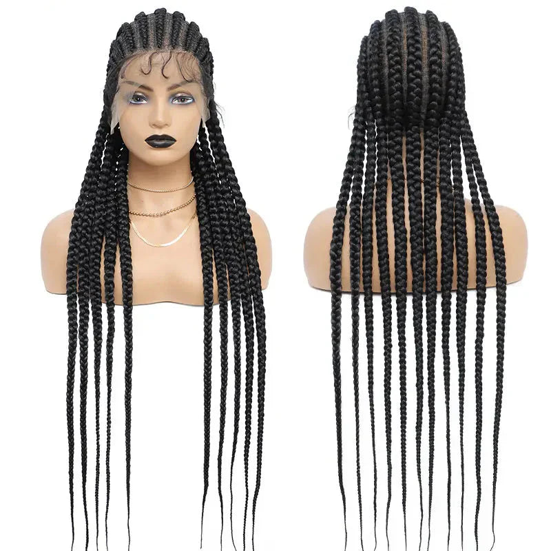 36" Cornrow Twisted Braided Wig | Ombre Blonde Passion Twists | Faux Locs & Goddess Box Braids | Full Lace Front Wig