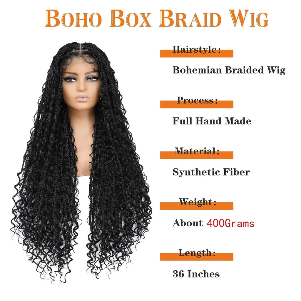 36" Double Lace Front Box Braided Wig | Cornrow Twist | Baby Hair | Synthetic Braids for Black Women