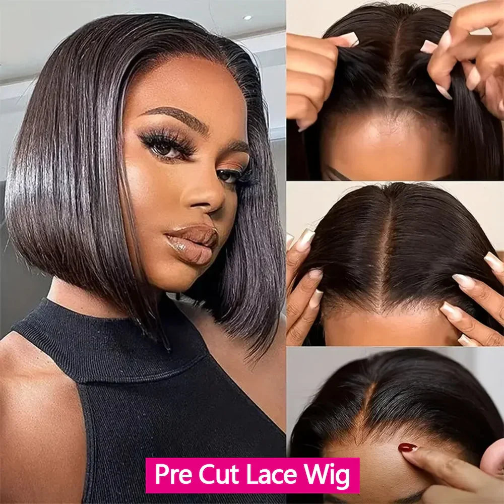 12 Inch Straight Bob Wig | Glueless | Brazilian Remy Hair | 4x4 Lace Closure | Pre-Cut | Ready to Wear | Natural Black