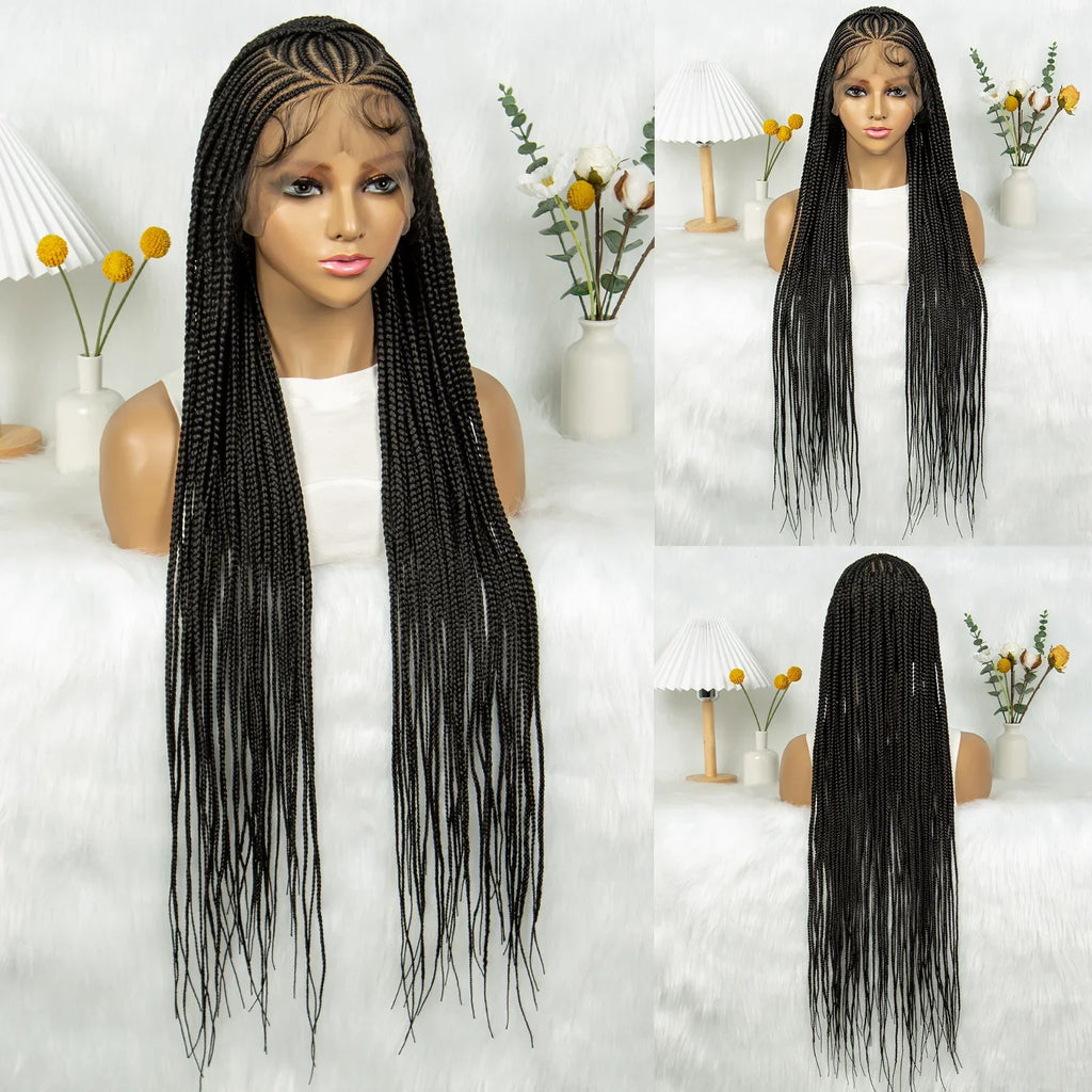 36" Cornrow Braided Wig | Full Lace Braided Wig | Box Braids | Long Braids | Synthetic Hair | Black Women