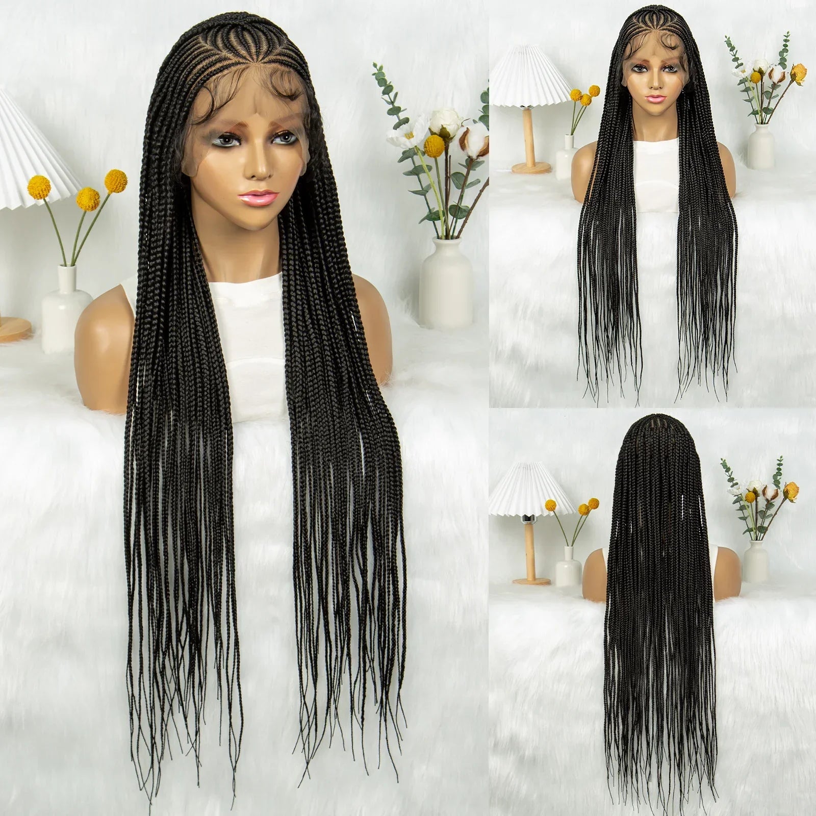 36" Cornrow Braided Wig | Full Lace Braided Wig | Box Braids | Long Braids | Synthetic Hair | Black Women