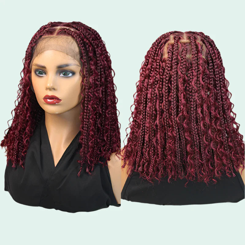12" Goddess Boho Bob Braids Wig | 360 Lace Frontal | Curly Ends | Ombre & Color Options | Baby Hair