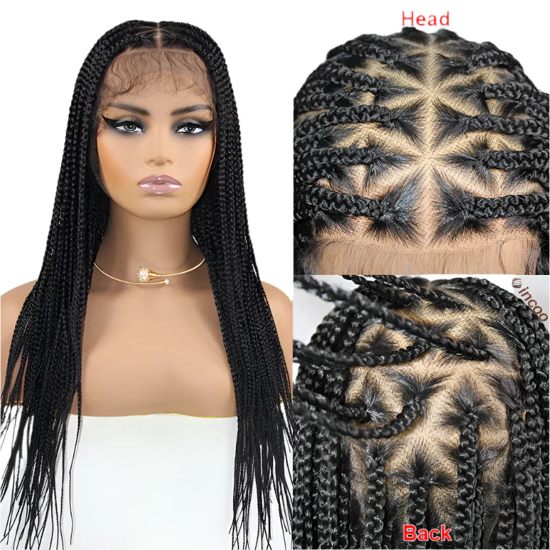 26" Triangle Box Braids Wig | Cornrow Accents | Knotless Braids | Lace Frontal | Synthetic Hair | Black Women