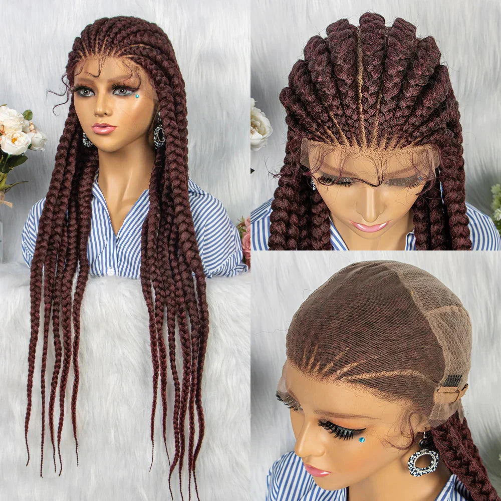 36" Box Braids Full Lace Wig | Baby Hair | Heat Resistant Synthetic Braids | Black Women