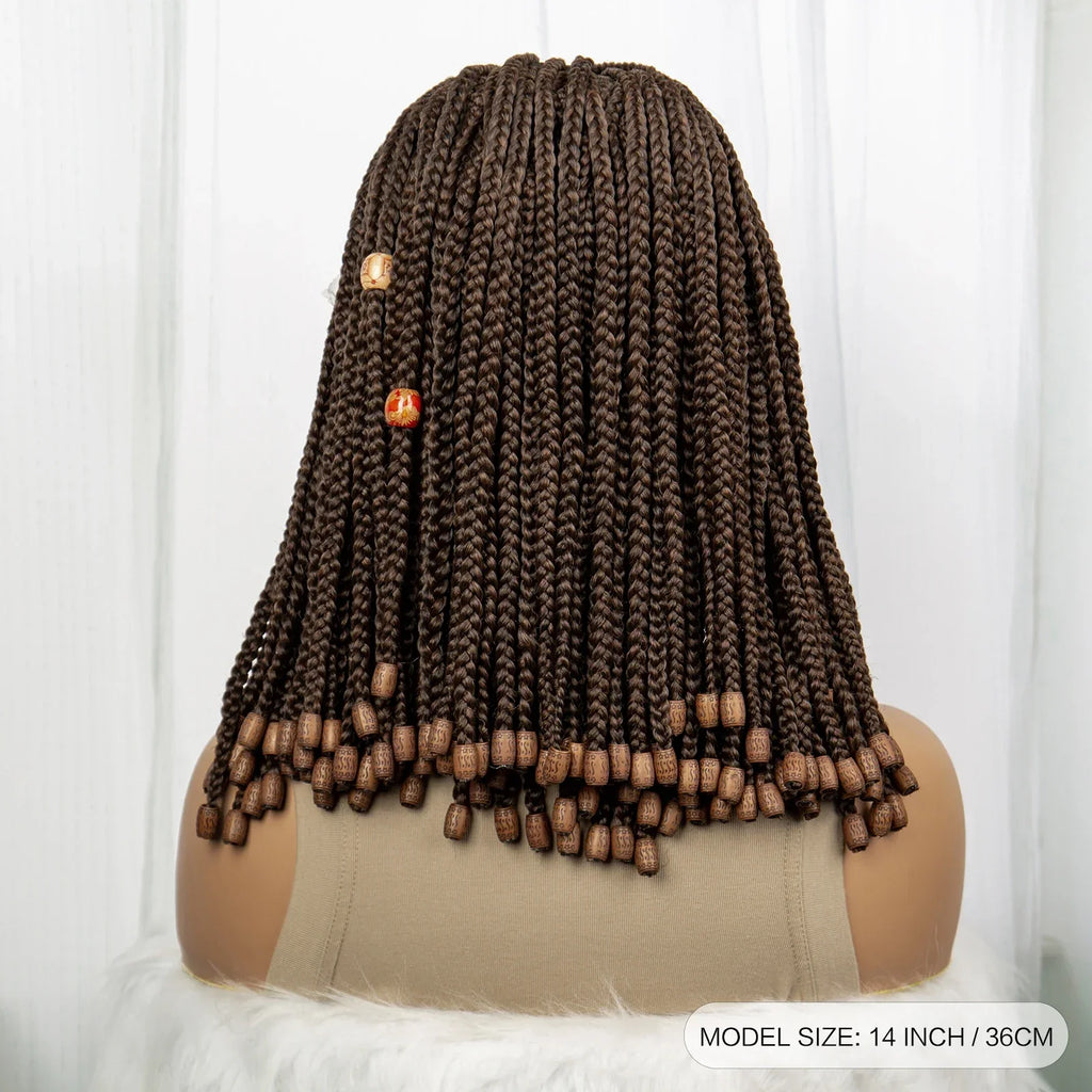 14" Short Bob Box Braided Wig with Beads | Knotless Braids | Synthetic Lace Front Wig | Baby Hair