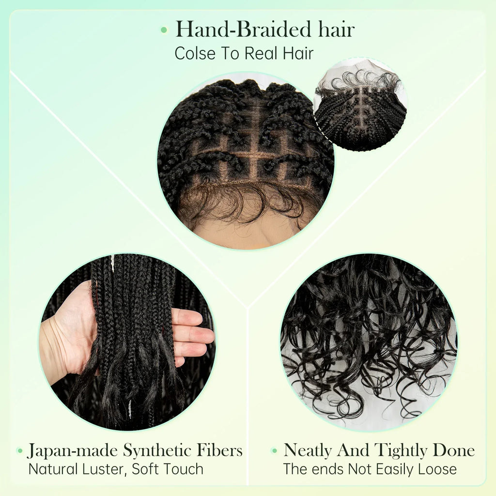 34" Water Wave Knotless Box Braids Wig | Full Lace | Baby Hair | Easy Style