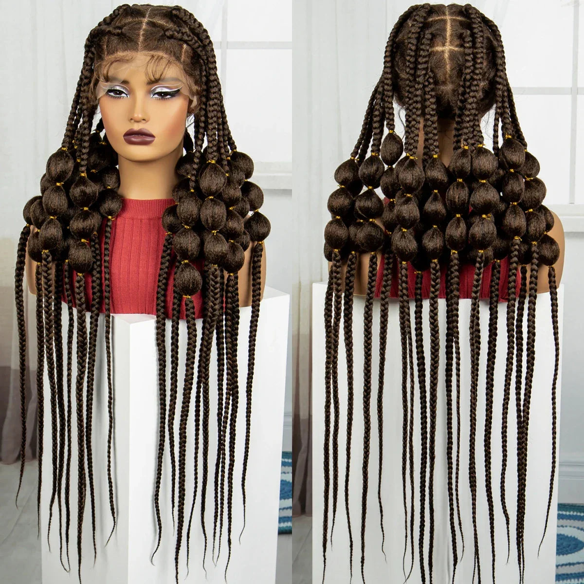 40" Blonde Knotless Bantu Braids Wig | Handmade Full Lace | Baby Hair