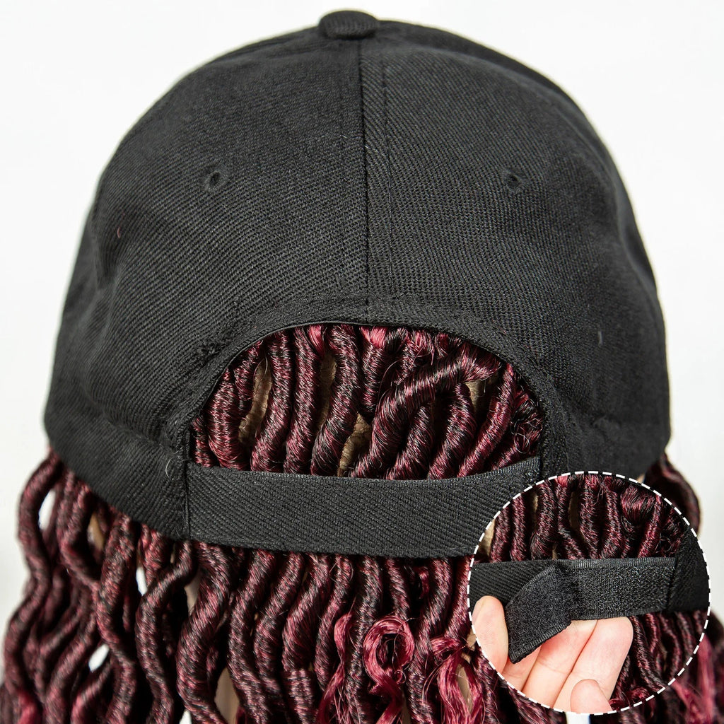 20" Burgundy Boho Locs Baseball Cap Wig | Adjustable Hat Wig | Synthetic Braids | Black Women