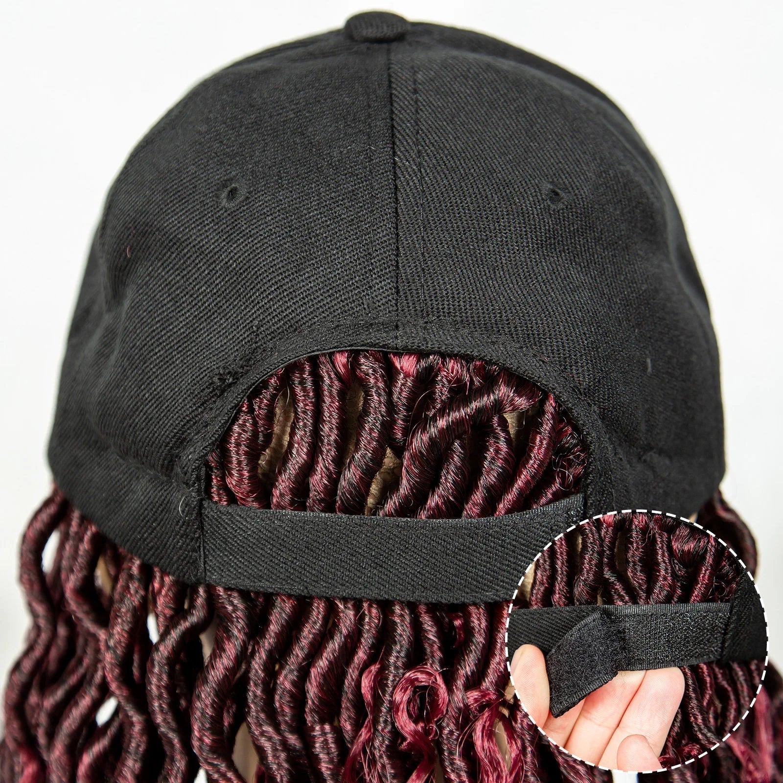 20" Burgundy Boho Locs Baseball Cap Wig | Adjustable Hat Wig | Synthetic Braids | Black Women