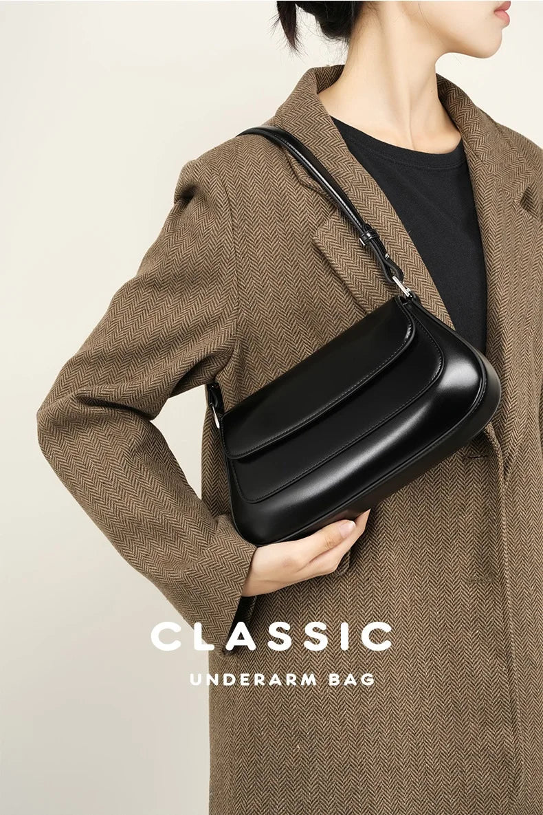 100% Genuine Leather Women's Shoulder Bag | Korean Style Ladies Luxury Cow Leather Crossbody & Armpit Handbag for Street Shopping