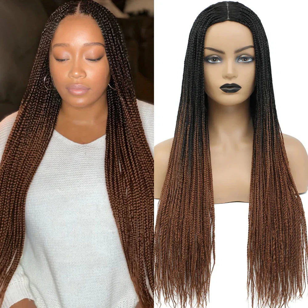 26" Ombre Box Braids Wig | Knotless | Crochet | 1B, 27, 30, Gray | Handmade
