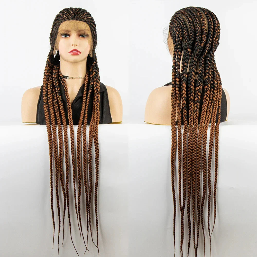 36" Long Cornrow Braids Wig | Full Lace Frontal | Baby Hair