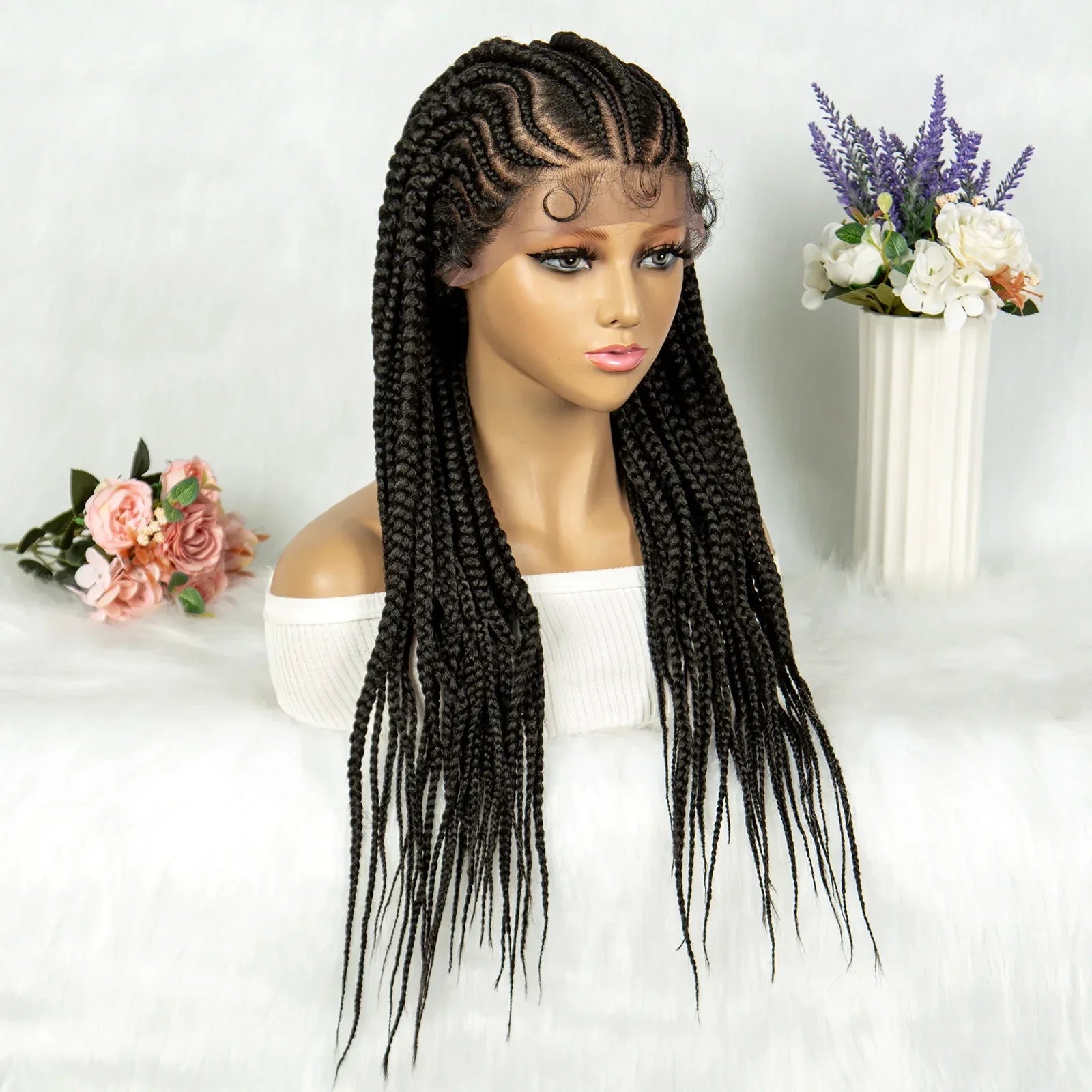 13x6 Lace Front Faux Locs Braided Wig | Crochet Braids | Synthetic Locs | Black Women