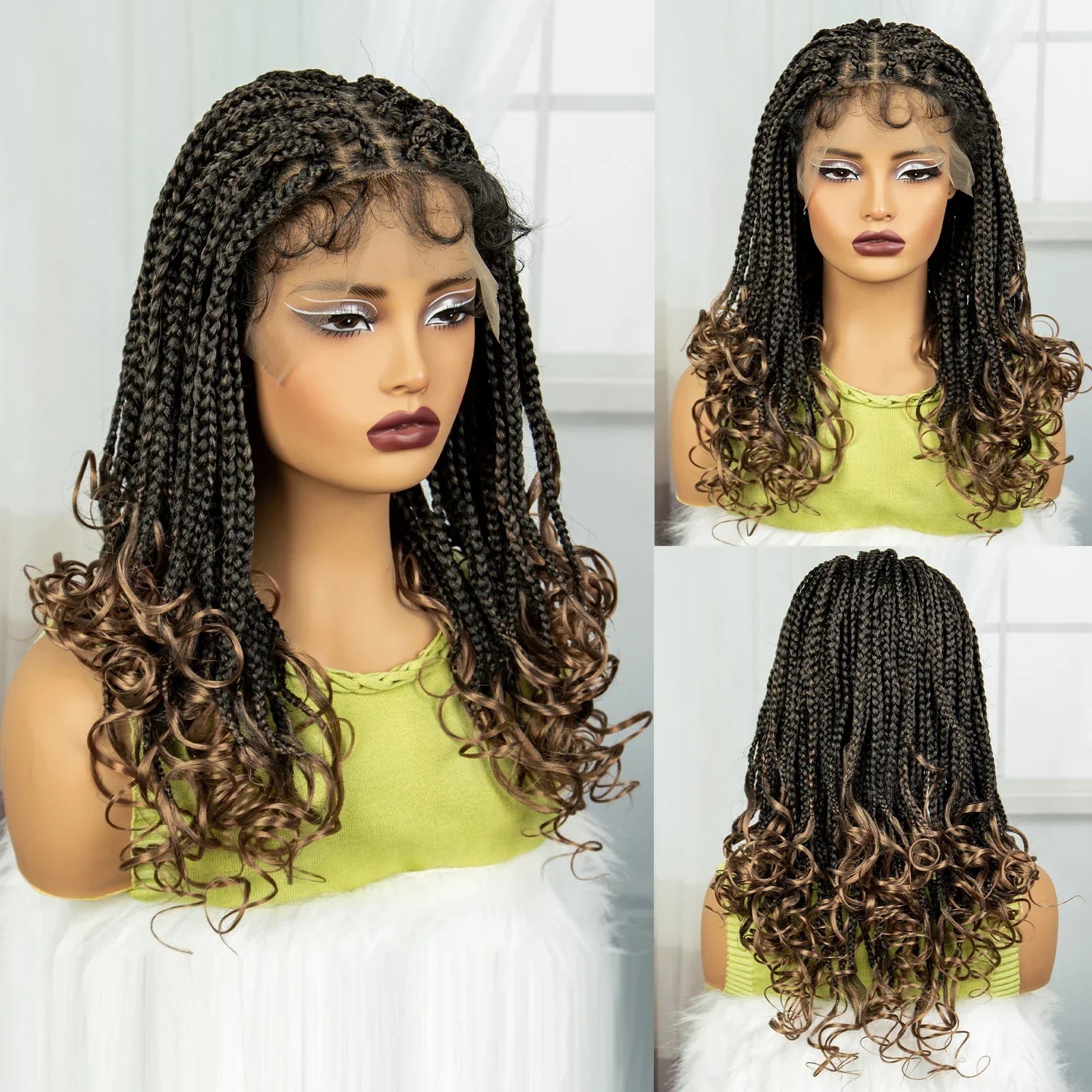 360° Full Lace Knotless Braids Wig with Wavy Ends | Baby Hair