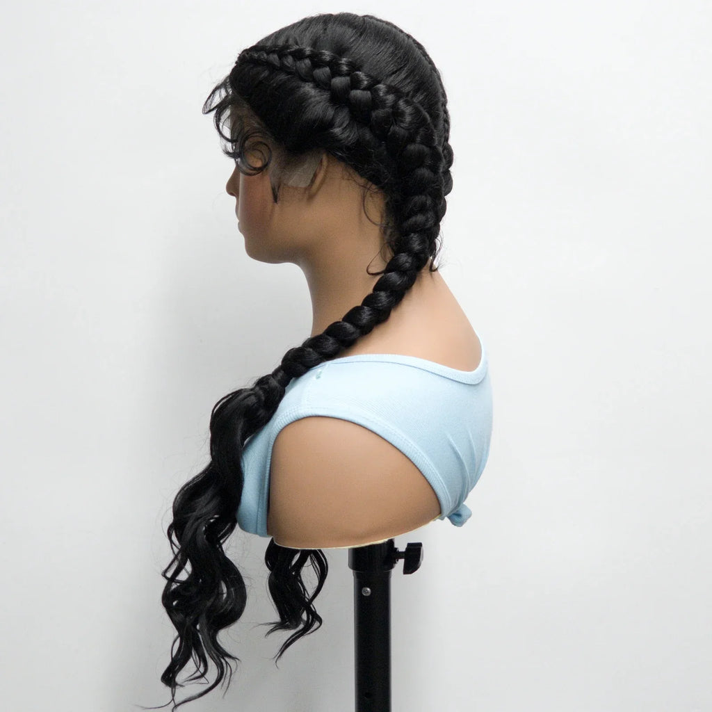 34" Ombre Twist Braided Lace Wig | Curly Ends | Baby Hair | Synthetic Braids | Black Women