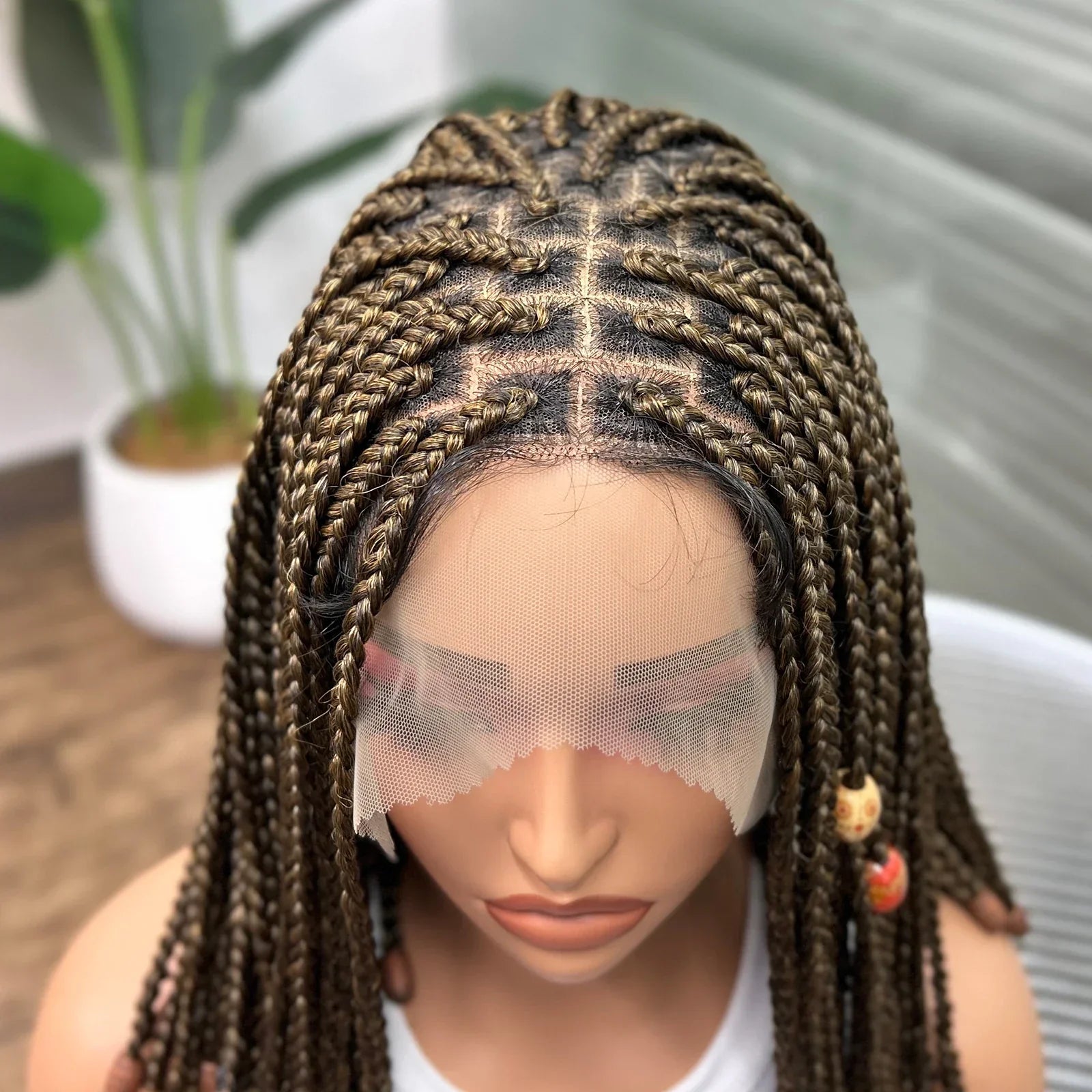 14" Short Bob Box Braided Wig with Beads | Knotless Braids | Synthetic Lace Front Wig | Baby Hair