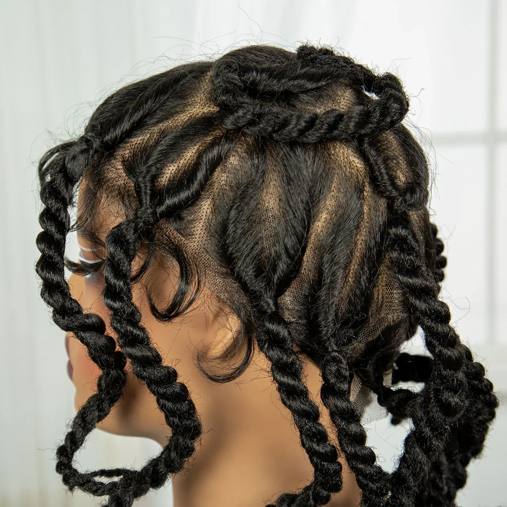 12" Natural Bantu Knotless Braids Wig | Transparent Full Lace | Baby Hair