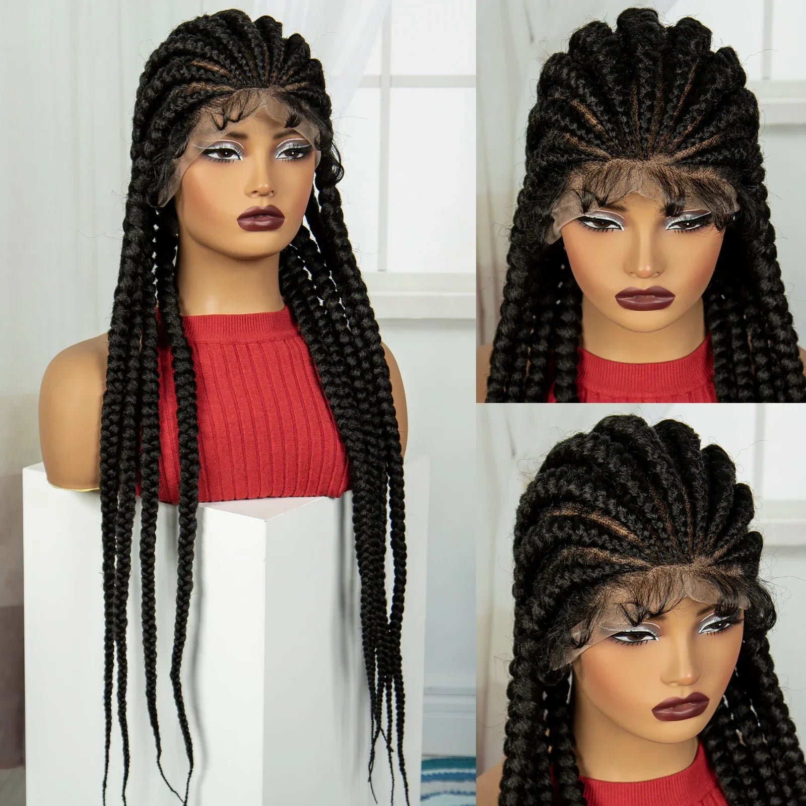 32" Natural Cornrow Knotless Braids Wig | Full Lace | Baby Hair