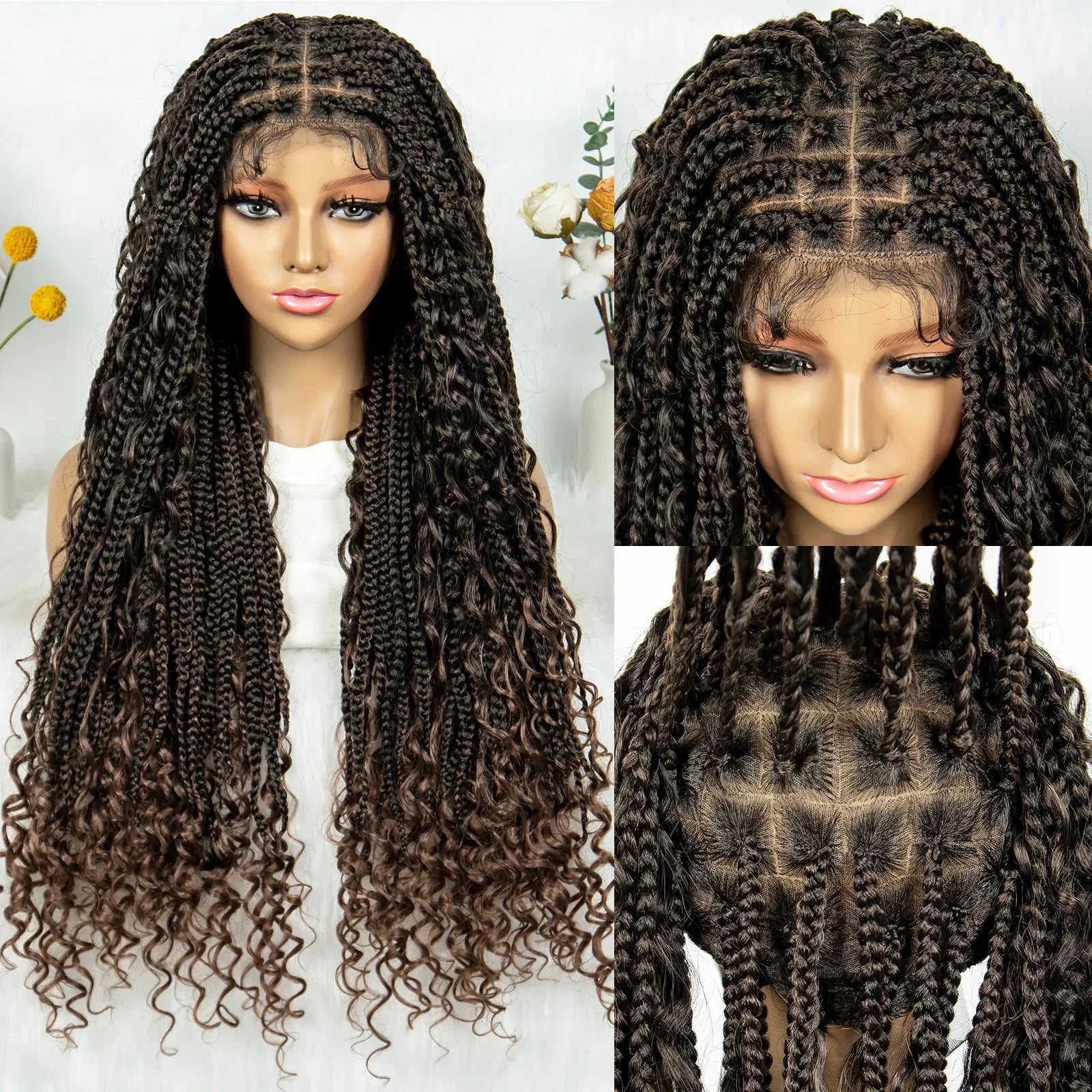 32" Natural Boho Knotless Braids Wig | HD Lace Front | Baby Hair | Synthetic
