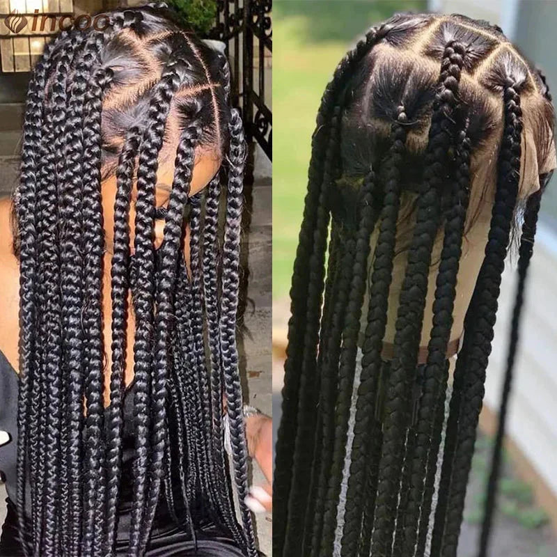 36" Jumbo Knotless Box Braided Full Lace Front Wig | Cornrows | Synthetic Braids | Black Women