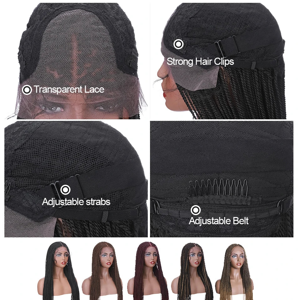 30" Box Braids Lace Front Wig | Baby Hair | Afro Synthetic Braids | Black Women
