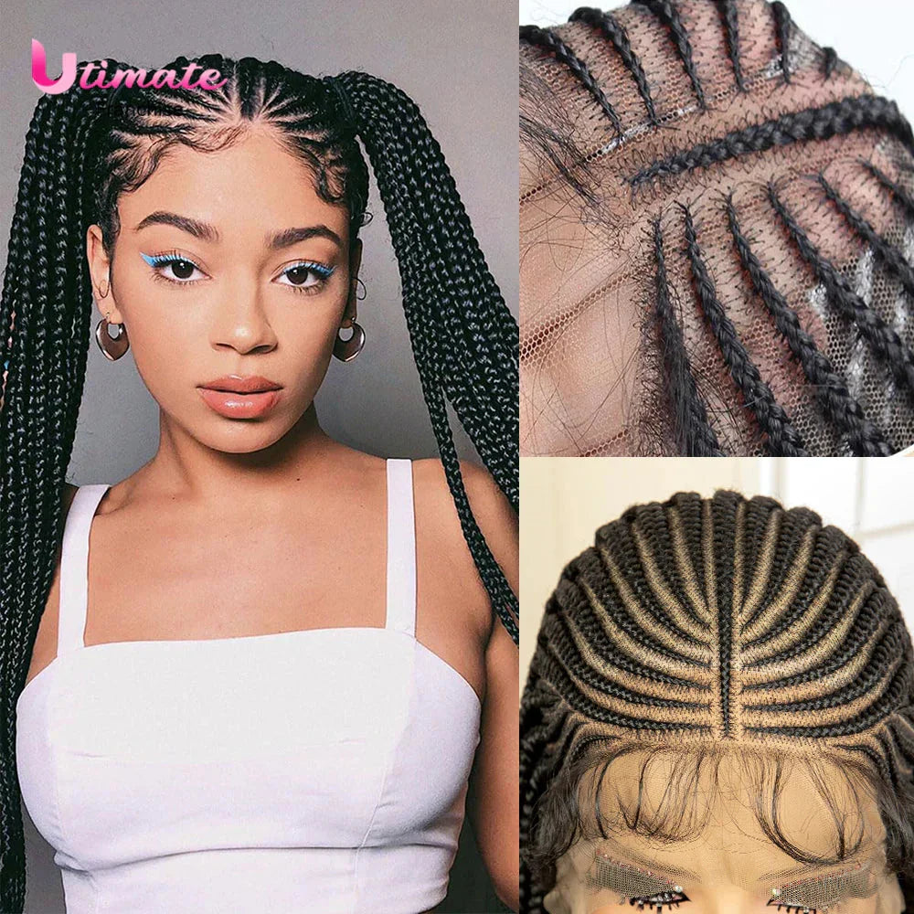 36" Knotless Cornrow Braided Wig | Full Lace | Box Braids | Synthetic Braiding Hair | Black Women