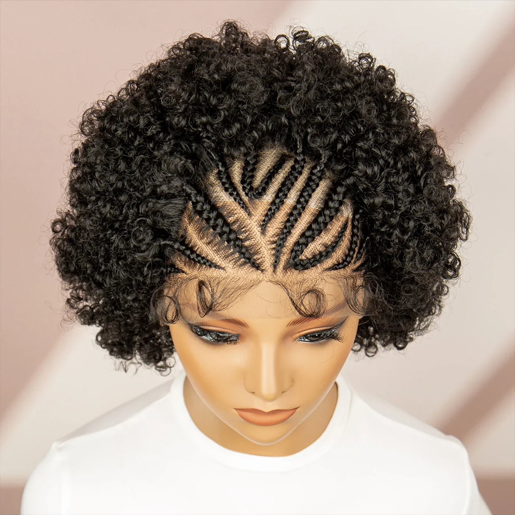 Afro Curly Cornrow Braided Bob Wig | Baby Hair | Kanekalon Hair | Black Women