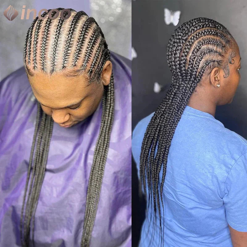 36" Ombre Honey Blonde Box Braids Wig | Full Lace | Cornrow Accents | Black to Blonde