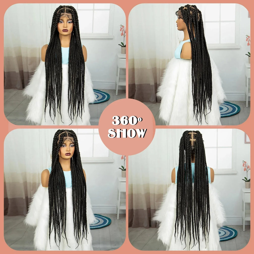 36" Purple Knotless Box Braids Wig | Transparent Full Lace | Baby Hair | Synthetic