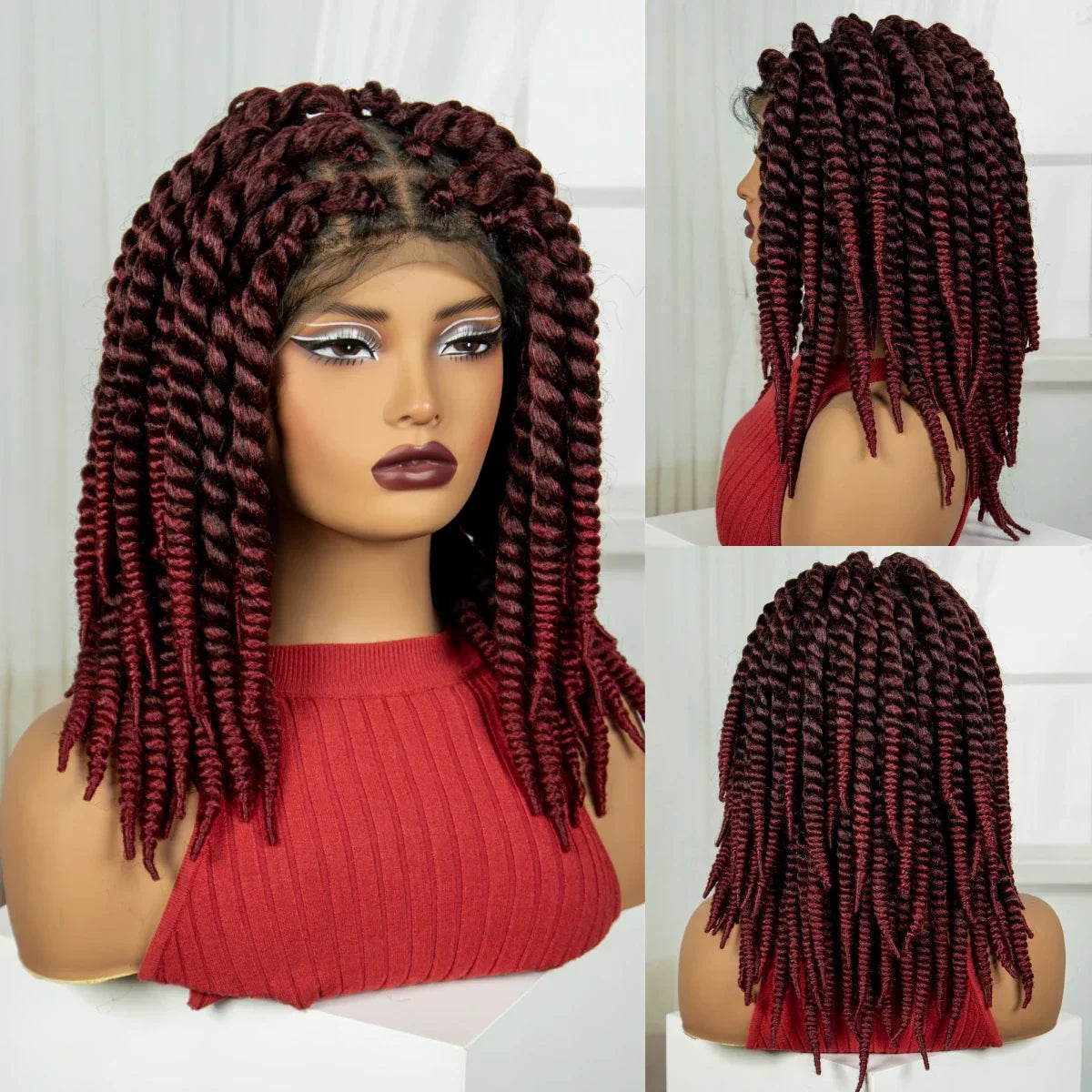 16" Knotless Box Twist Braids Wig | Full Lace | Baby Hair