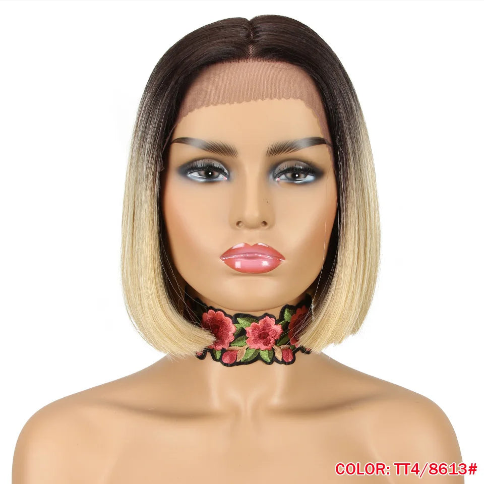 10 Inch Ombre Brown Straight Short Bob Wig | Synthetic Lace Front Wigs for Women (Heat Resistant Fiber, Cosplay & Daily Use)