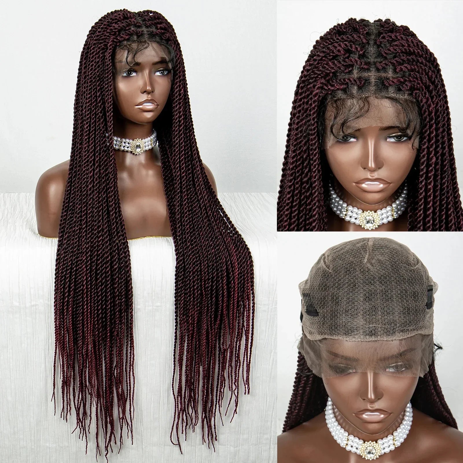 40" Long Straight Braided Wig | Full Lace | Baby Hair | Colored Braids
