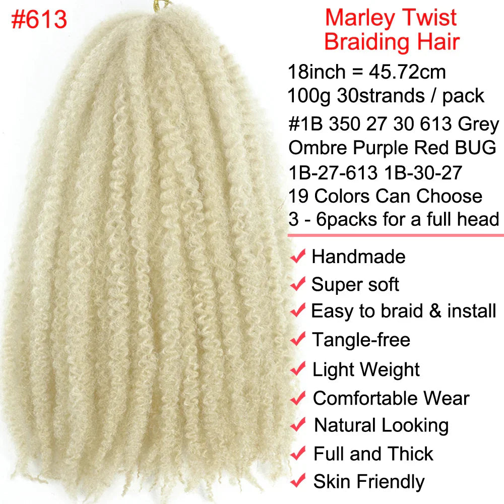 18" Marley Twist Braiding Hair | Crochet Braids | Afro Twist Kinky Hair Extensions | Ombre Colors | 30 Strands/Pack