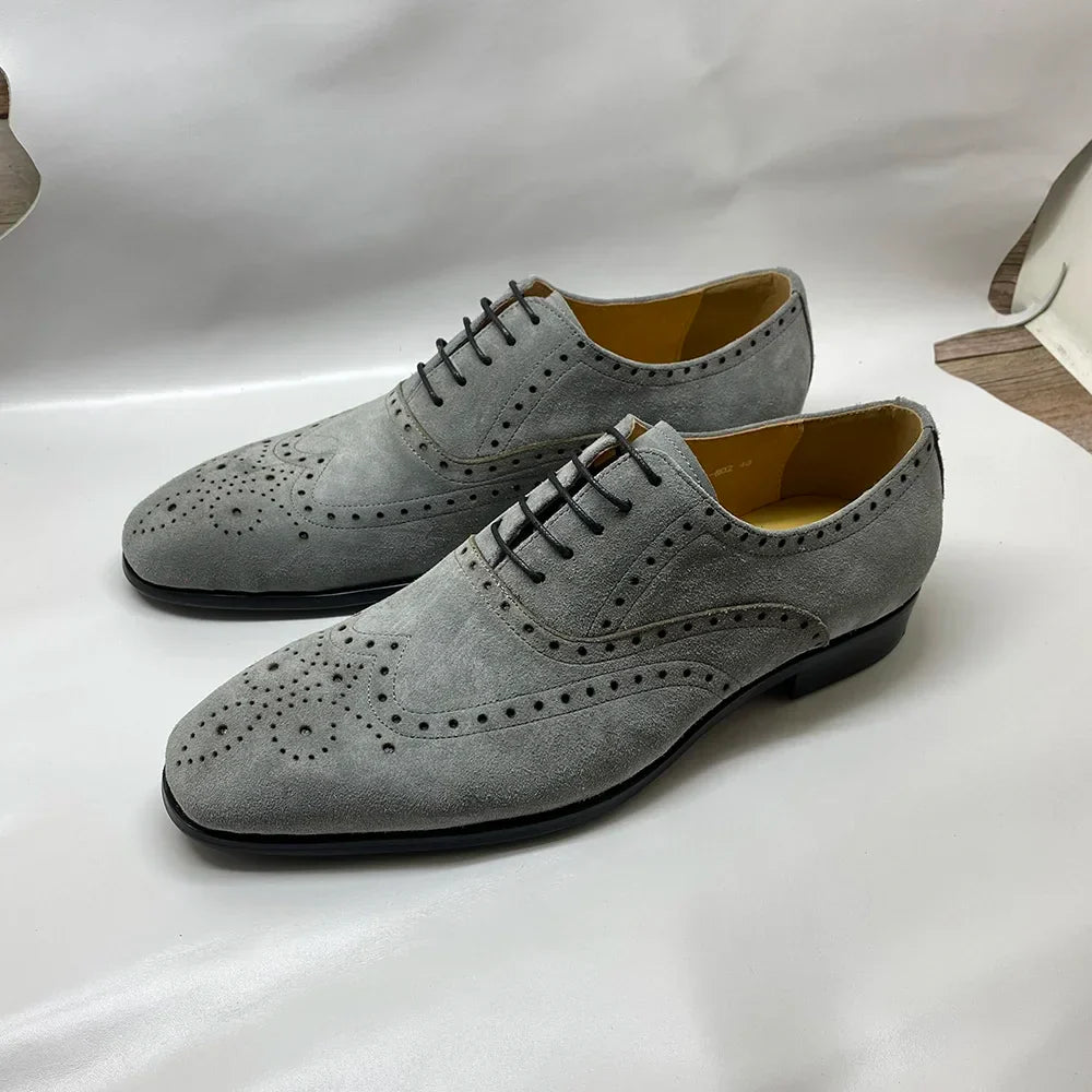 4 Colors Luxury Men's Genuine Leather Cow Suede Brogue Oxfords | Carving Design Casual & Wedding Dress Shoes