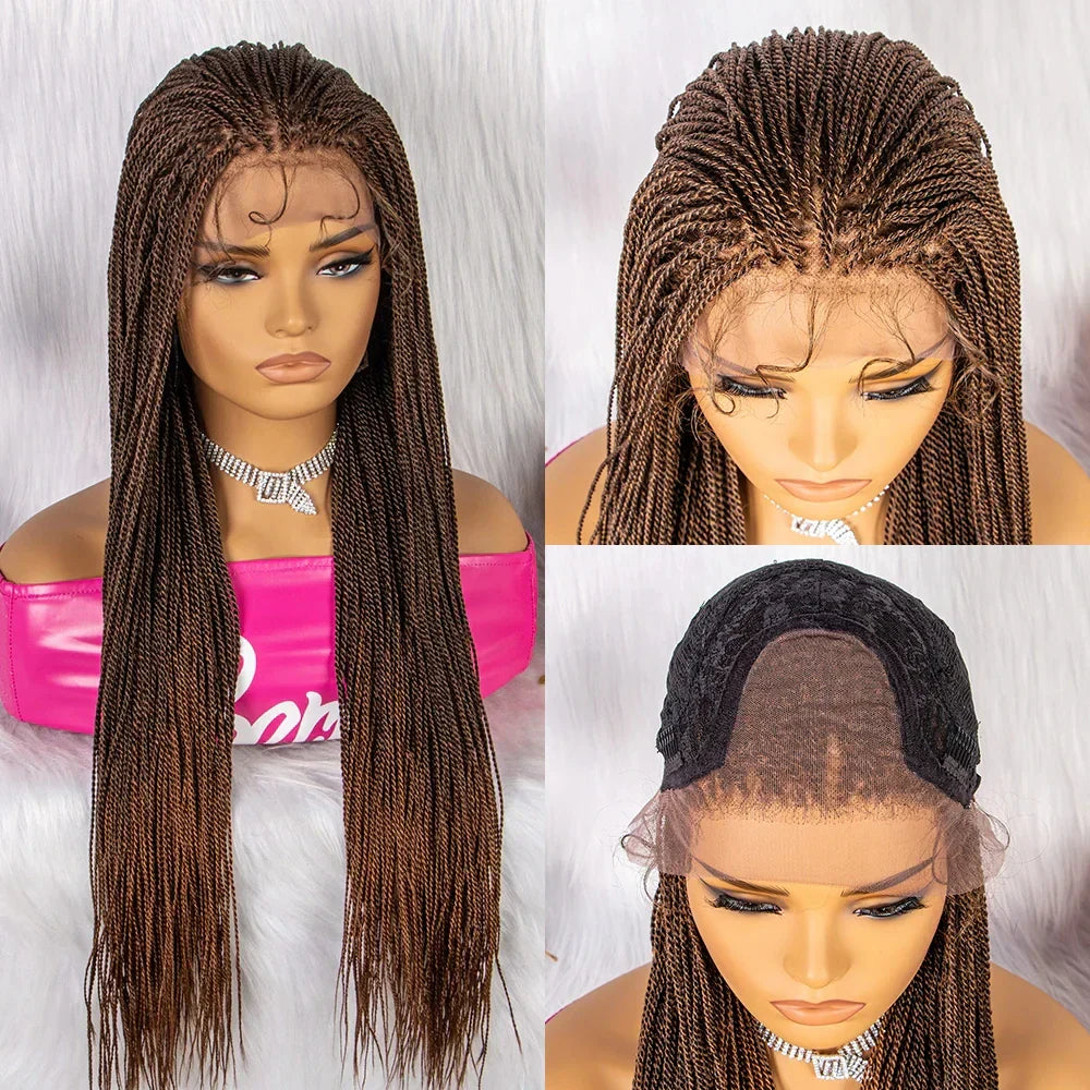 30" Twist Braided Lace Front Wig | Knotless Braids | Long Straight Hair | Heat Resistant Synthetic Wig | For Black Women