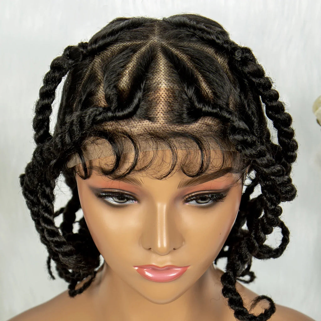12" Short Box Braided Full Lace Wig | Crochet Braids | Baby Hair | Synthetic Braiding Wig