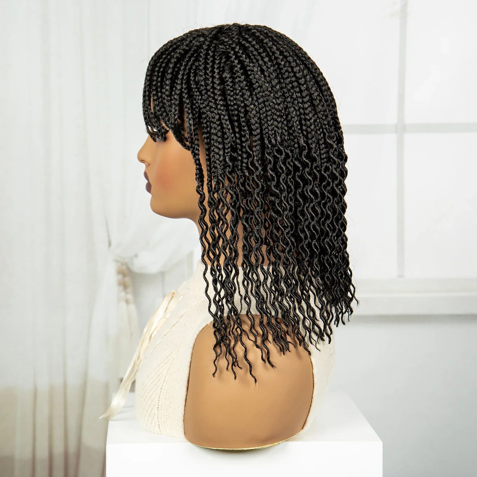 14" Curly Knotless Box Braids Wig | 1B-30 Ombre | Machine Made Synthetic Braids | Black Women